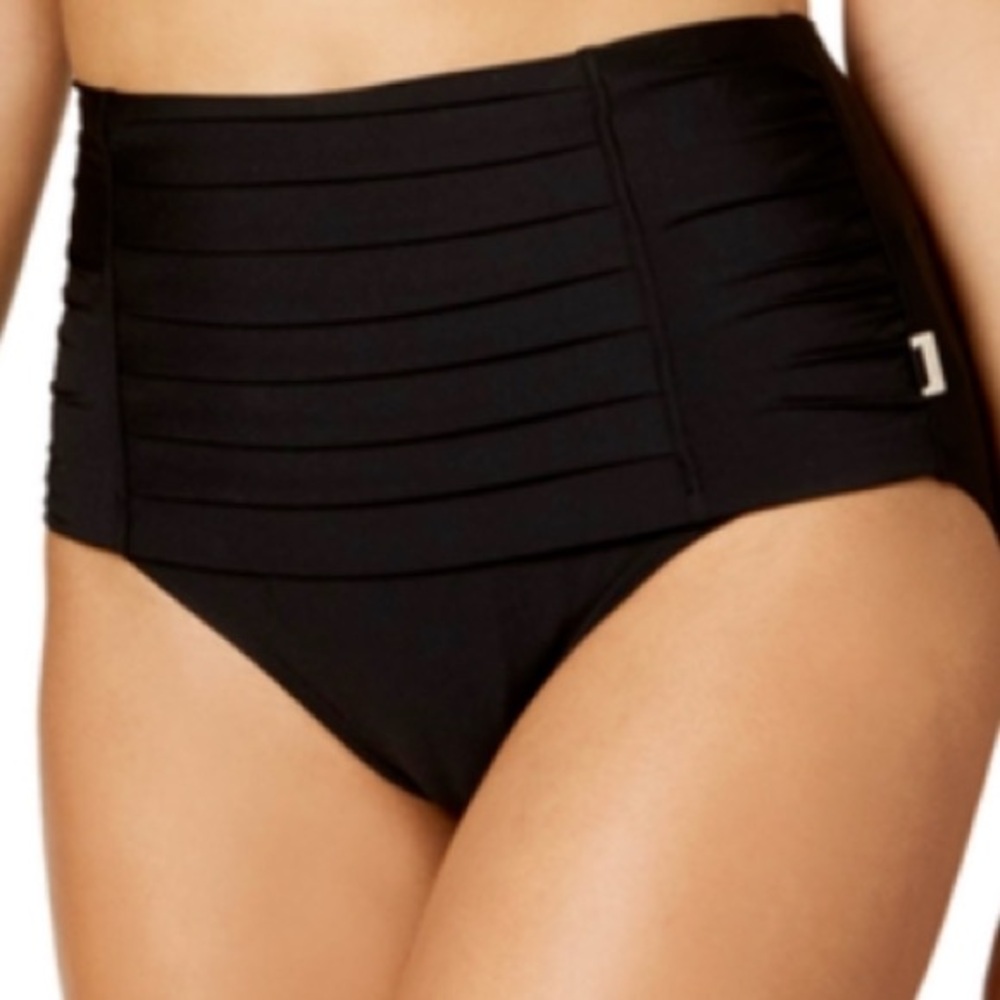 Calvin Klein Pleated High Waist Bikini Swim Bottoms Black XXL